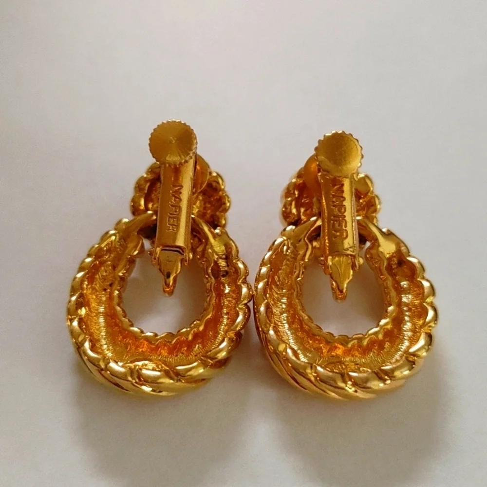 Vintage Napier Gold Loop and Pearl Adjustable Clip Earrings